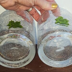 2 Handblown Rocks Glasses With Maple Leaf